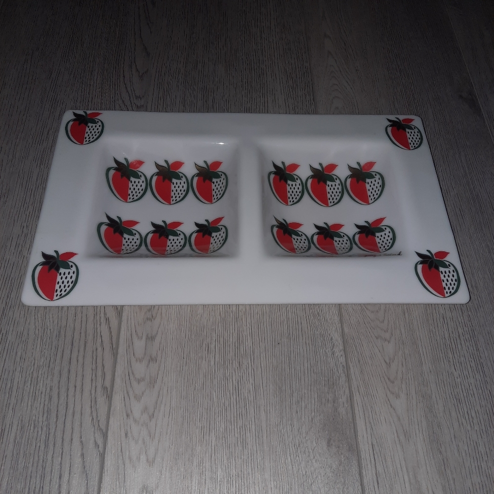 Georges Briard Strawberry Glass Tray Vintage Divided Dish
